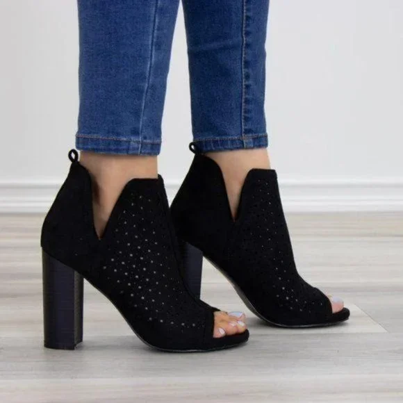 Perforated Block Heel Sandal Ankle Bootie - Picture 9 of 9